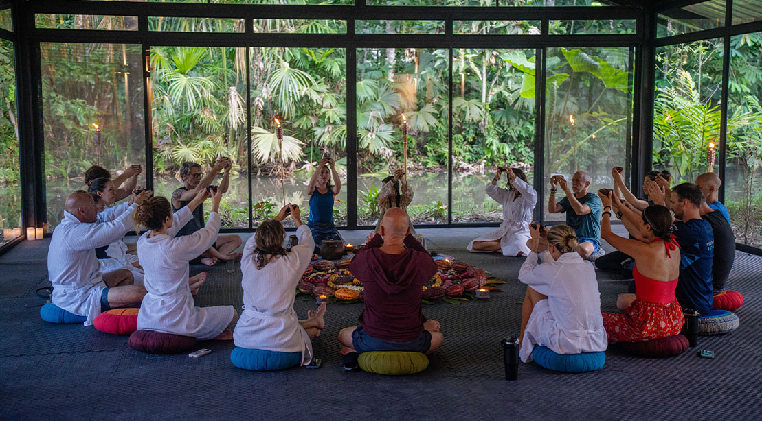 Participants in the Unlimited Life biohacking retreat in the Amazon Rainforest